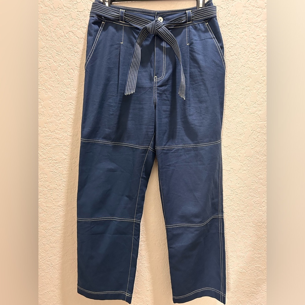 WYSE London Wide Leg Casual Pants -Indigo Blue-85% Cotton/15% Linen-Size 4 USA